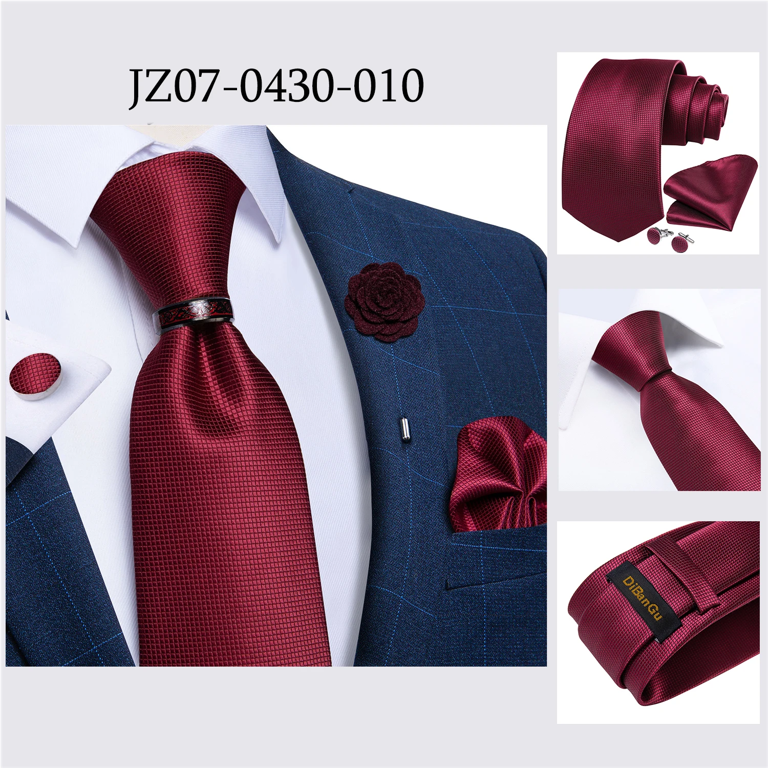 Handmade Paisley Floral Royal Blue Men's Neck Tie Classic 8cm Width Woven Jacquard Tie With Pocket Square Cufflinks Brooch