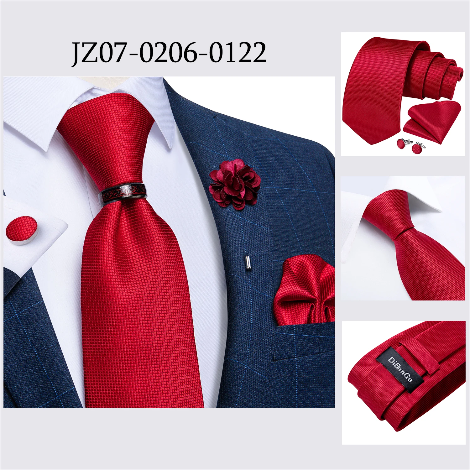Handmade Paisley Floral Royal Blue Men's Neck Tie Classic 8cm Width Woven Jacquard Tie With Pocket Square Cufflinks Brooch