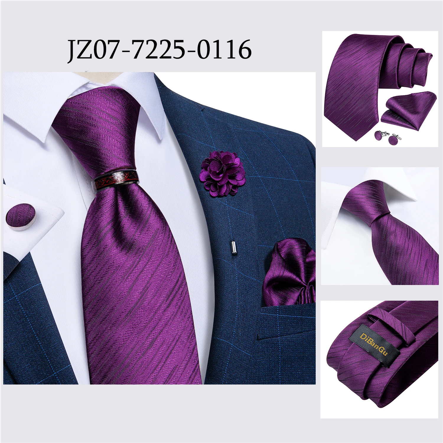 Handmade Paisley Floral Royal Blue Men's Neck Tie Classic 8cm Width Woven Jacquard Tie With Pocket Square Cufflinks Brooch