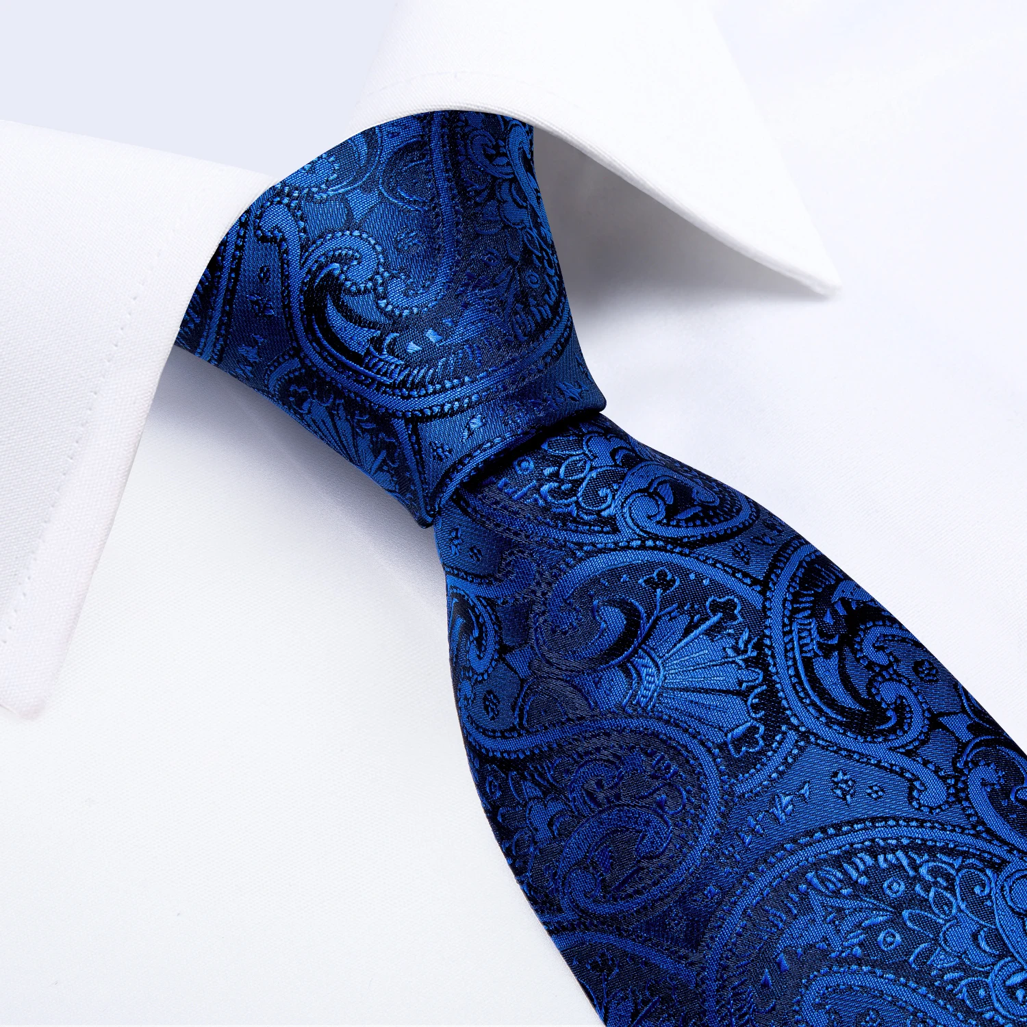 Handmade Paisley Floral Royal Blue Men's Neck Tie Classic 8cm Width Woven Jacquard Tie With Pocket Square Cufflinks Brooch