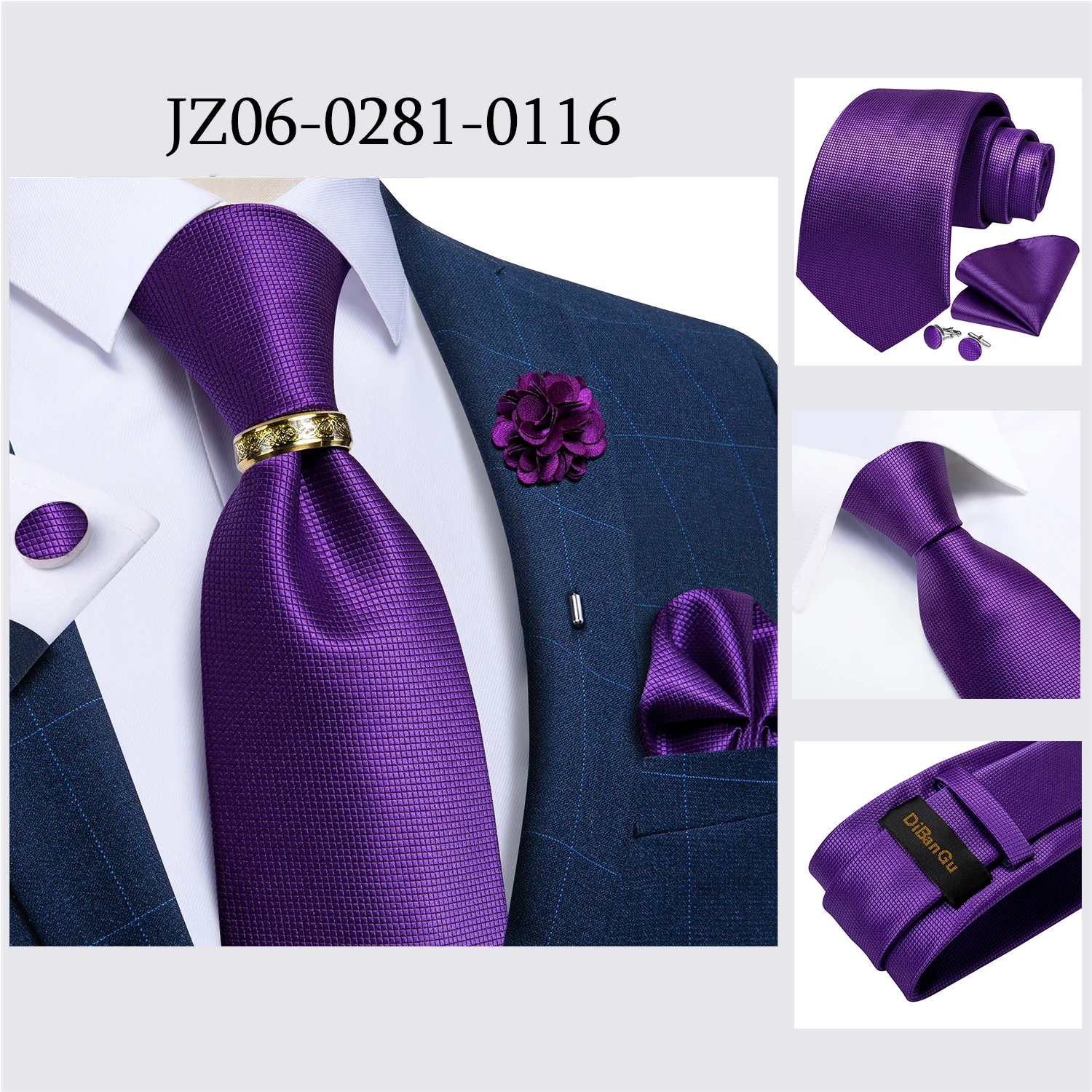 Handmade Paisley Floral Royal Blue Men's Neck Tie Classic 8cm Width Woven Jacquard Tie With Pocket Square Cufflinks Brooch