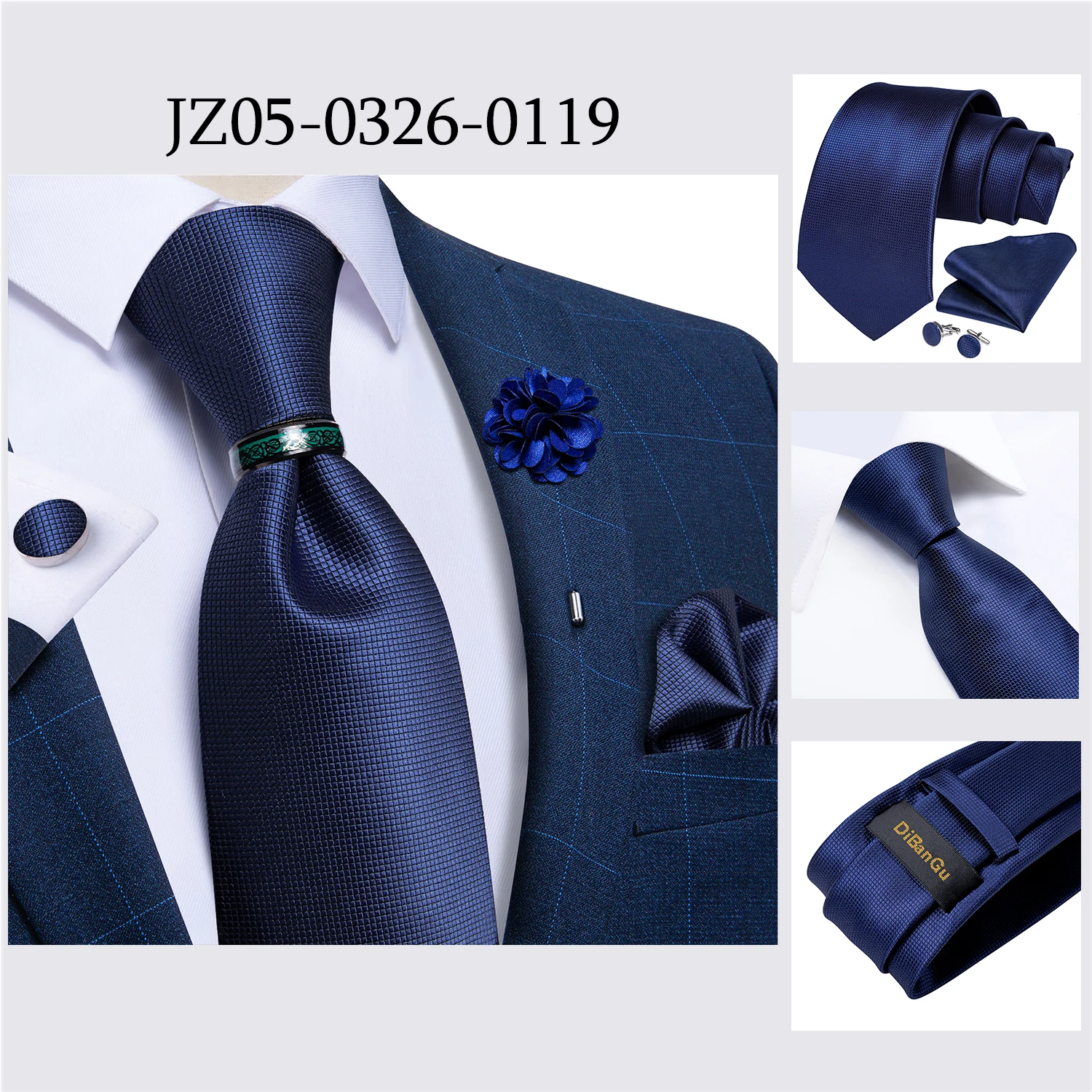 Handmade Paisley Floral Royal Blue Men's Neck Tie Classic 8cm Width Woven Jacquard Tie With Pocket Square Cufflinks Brooch