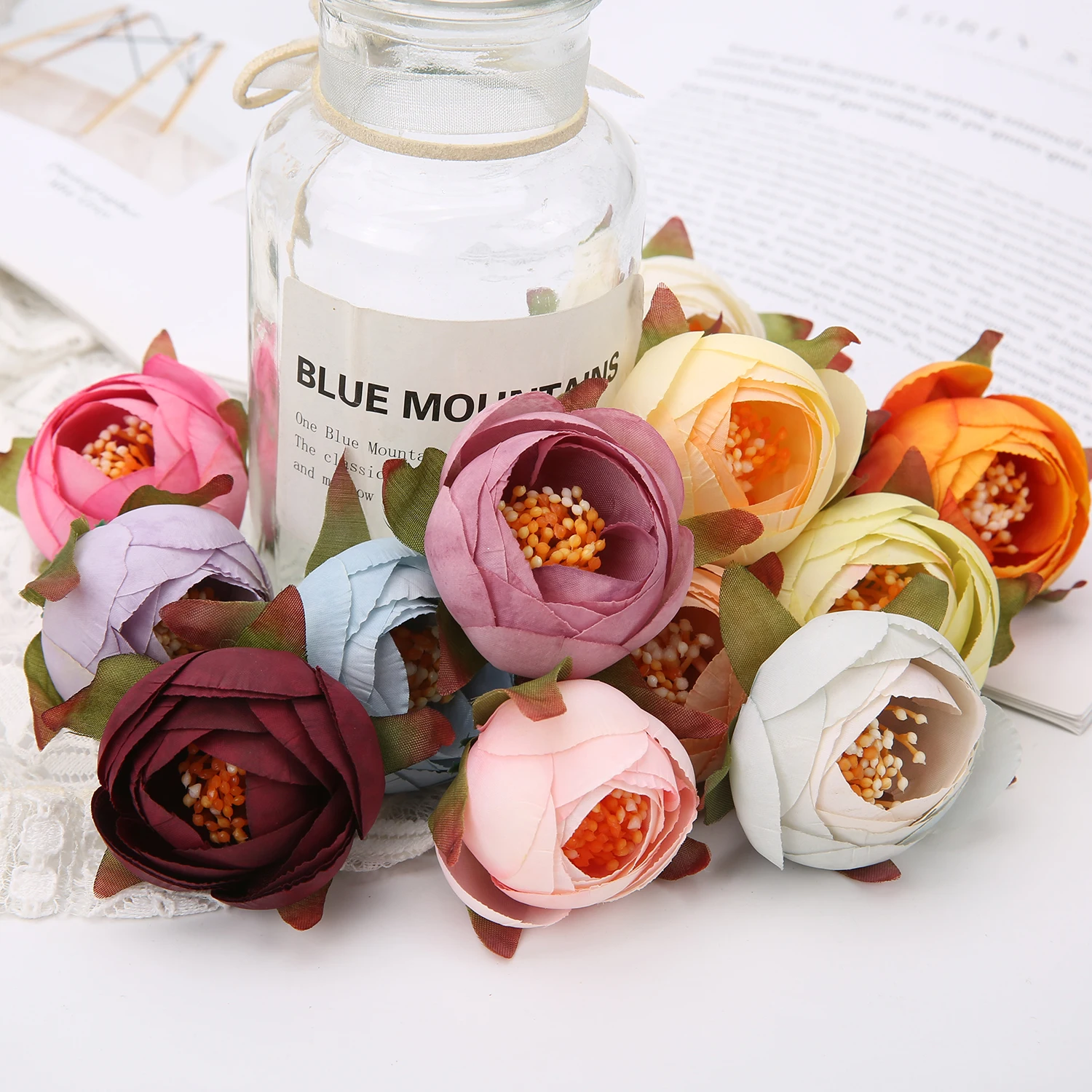 10PCs Silk Rose Artificial Flowers High Quality 5cm Fake Flower Wedding Decoration Party Home Room Decor Garden Craft DIY Wreath