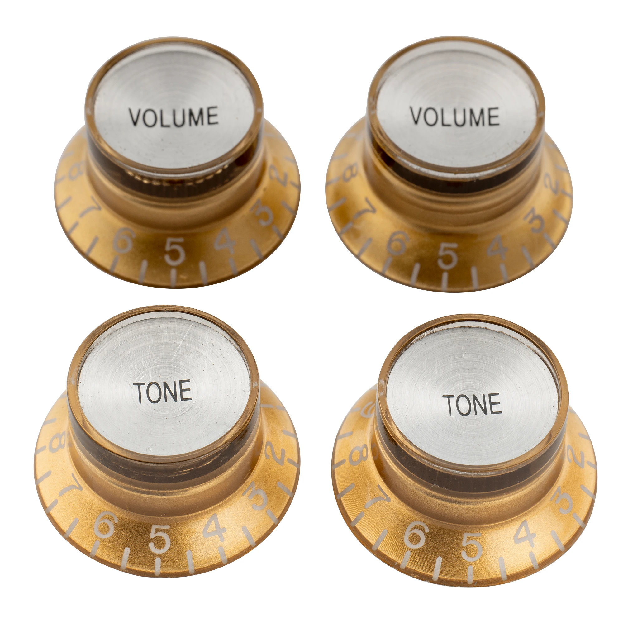 Musiclily Pro Left Handed Inch Size Fine 24-Spline Top Hat Bell Knobs Tone Volume Control Knobs for USA LP SG (Set of 2T2V)