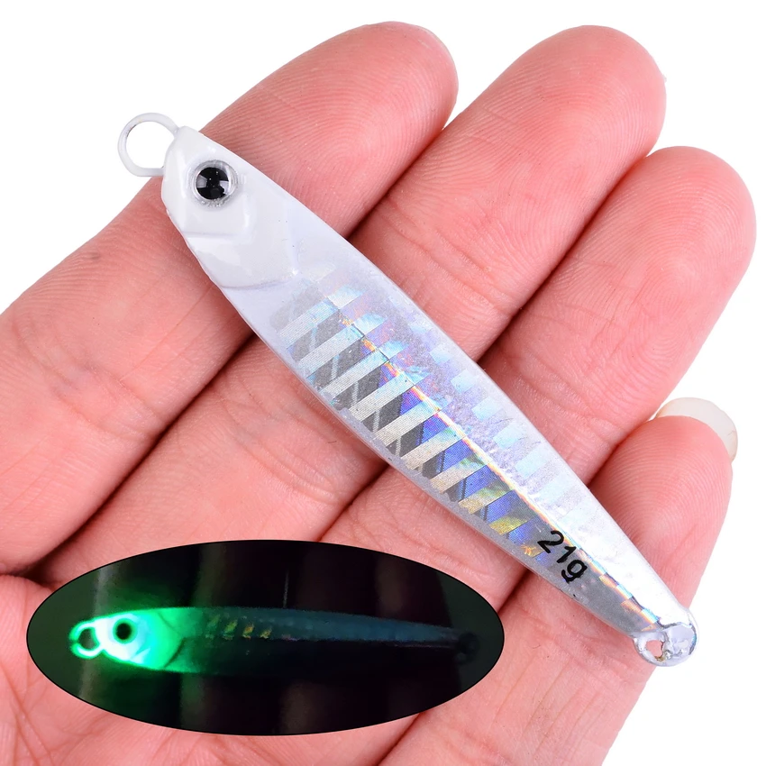 Fishing Glow Jigs 7g/10g/14g/21g/28g Lead Lure Shore Cast Metal Jig Spoon Sea Bass Casting Bait Artificial Fishing Lures
