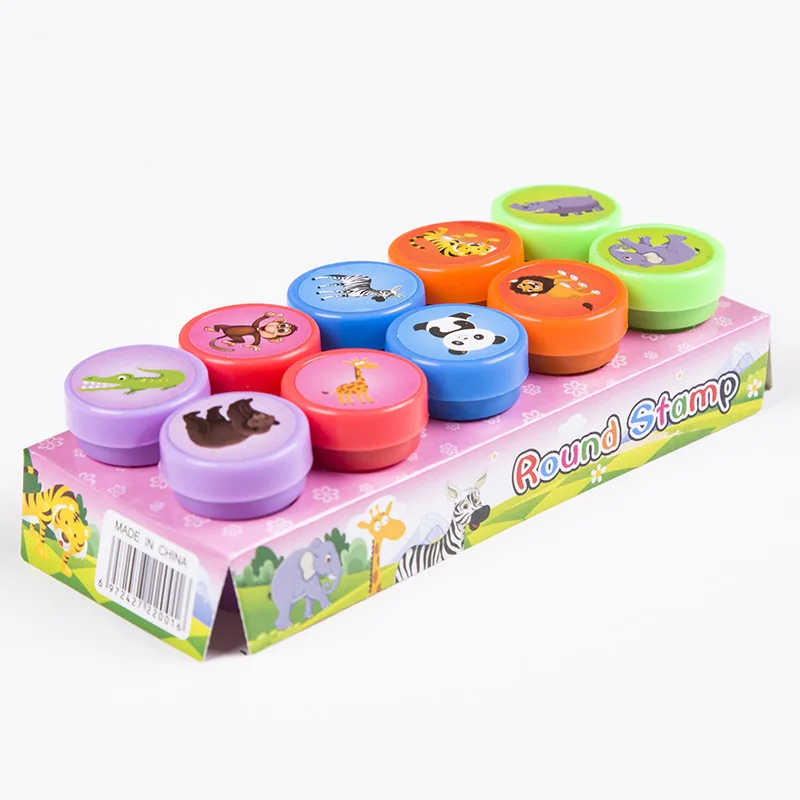 10pcs Children Toy Stamps Face Kids Seal Scrapbooking Stamper DIY Painting Photo Album Decor Cartoon Animal Dinosaur Seal