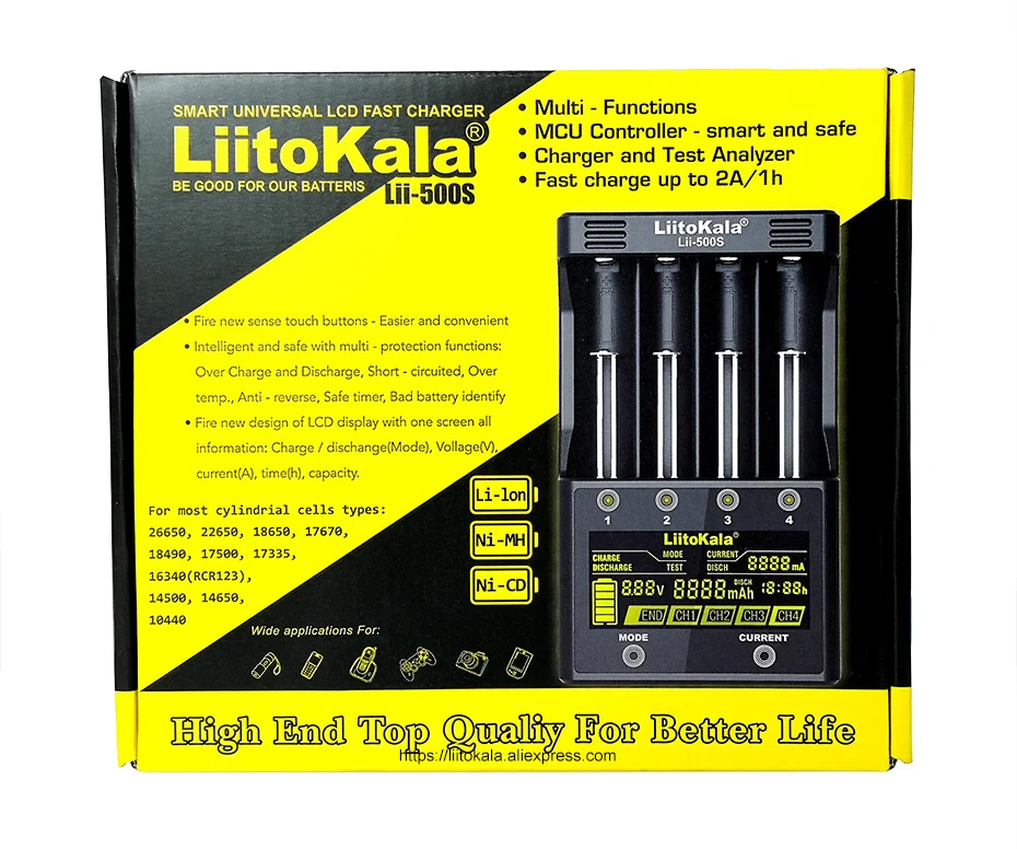LiitoKala Lii-500S Smart Charger 4 Slot LCD 18650 26650 21700 14500 Li-ion NiMH AA AAA Fast Charge Capacity Test Discharge