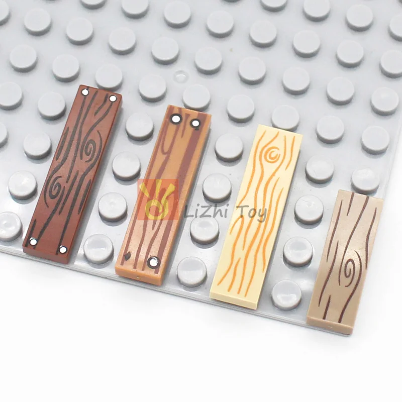 30pcs MOC Assembles Tile 1x4 with Wood Grain Danger Stripes 2431 PB243 PB661 Building Blocks DIY Bricks City Street View Toys