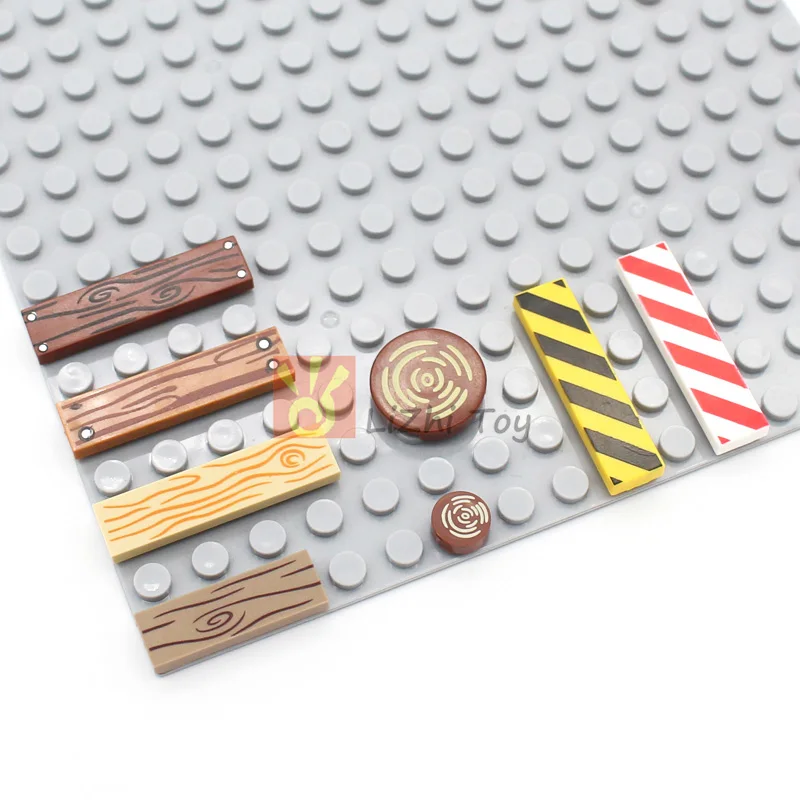 30pcs MOC Assembles Tile 1x4 with Wood Grain Danger Stripes 2431 PB243 PB661 Building Blocks DIY Bricks City Street View Toys