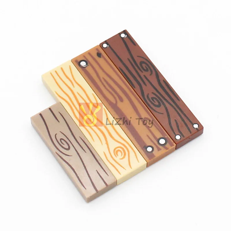 30pcs MOC Assembles Tile 1x4 with Wood Grain Danger Stripes 2431 PB243 PB661 Building Blocks DIY Bricks City Street View Toys
