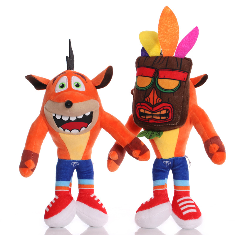 2pcs/Lot 26cm New Arrival Anime Crash Bandicoot Plush Toys Cartoon Animal Aku Crash Soft Stuffed Plush Dolls Kids Christmas Gift