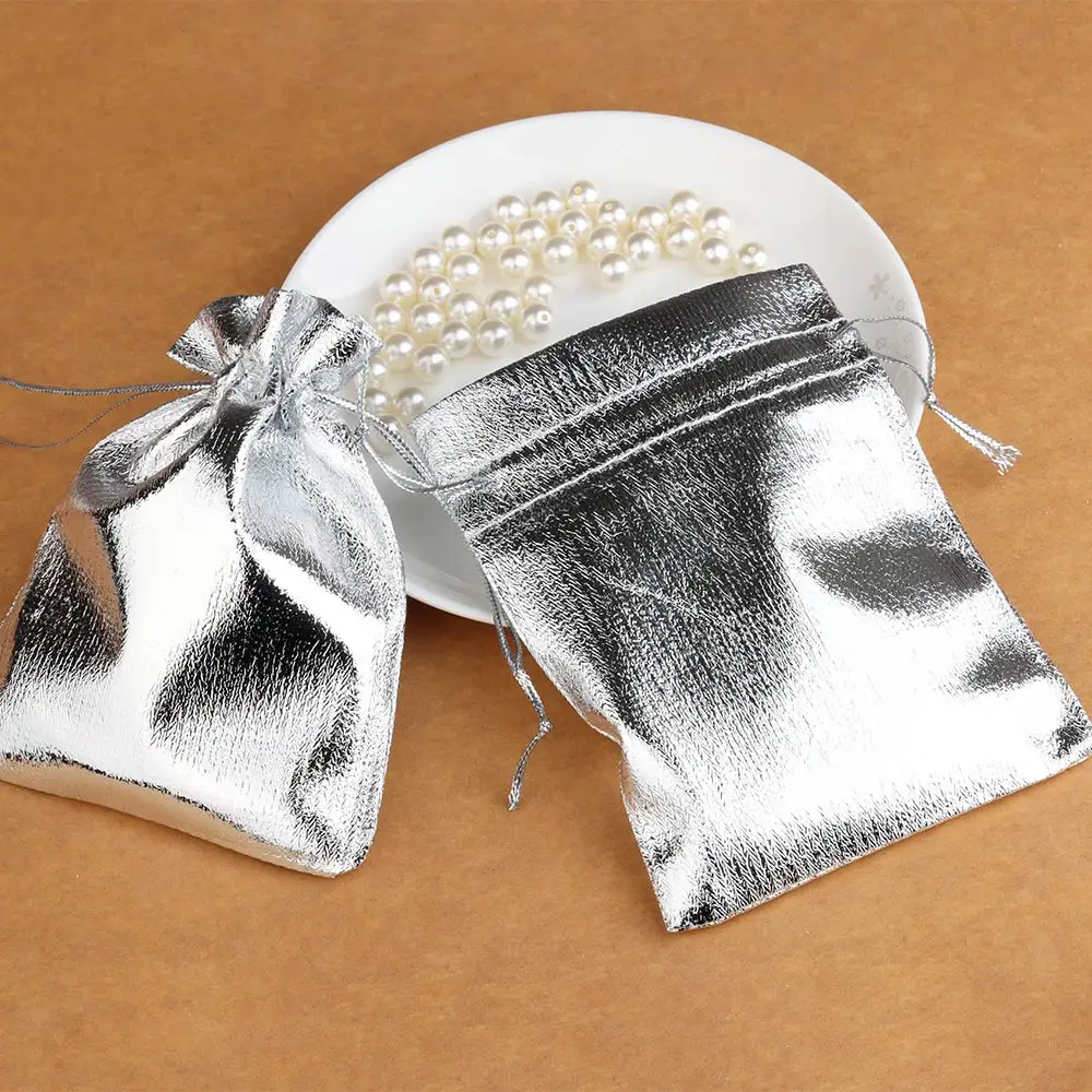 25/50pcs 7x9/9x12/10x15cm Fabric Packing Gift Bags Gold Color Jewelry Packaging Bag Wedding Party Present Drawstring Pouch
