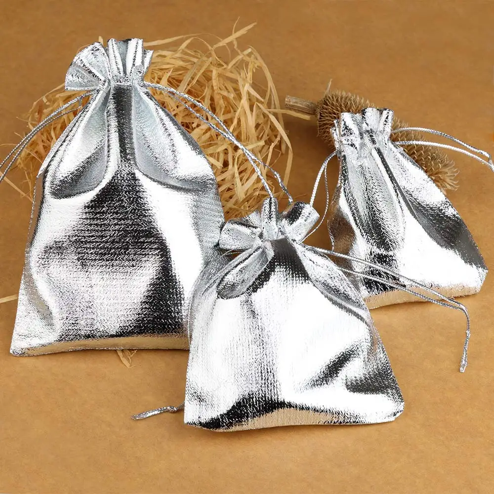 25/50pcs 7x9/9x12/10x15cm Fabric Packing Gift Bags Gold Color Jewelry Packaging Bag Wedding Party Present Drawstring Pouch