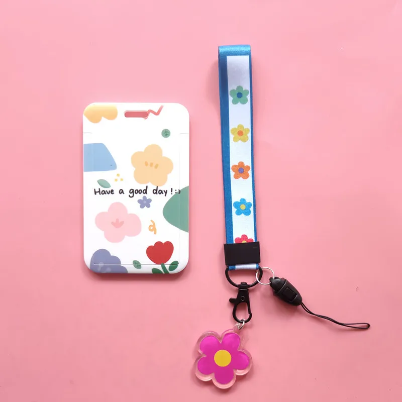 Fashion Flower Women Card Protector Cover Case Card Holder Neck Strap with Lanyard Badge Holder Work ID Card Bus ID Card Holder