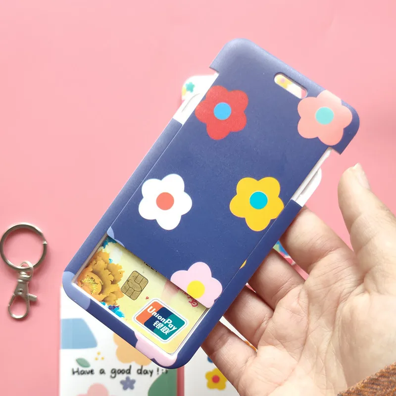 Fashion Flower Women Card Protector Cover Case Card Holder Neck Strap with Lanyard Badge Holder Work ID Card Bus ID Card Holder