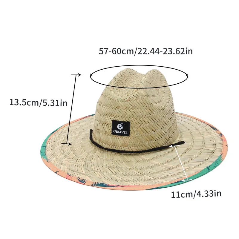 Fashion Lifeguard Hat Straw Weave Lady Summer Beach Sun Hat Outdoor Printing Wide Brim Panama Hat Size 57-60CM