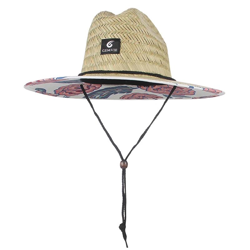 Fashion Lifeguard Hat Straw Weave Lady Summer Beach Sun Hat Outdoor Printing Wide Brim Panama Hat Size 57-60CM