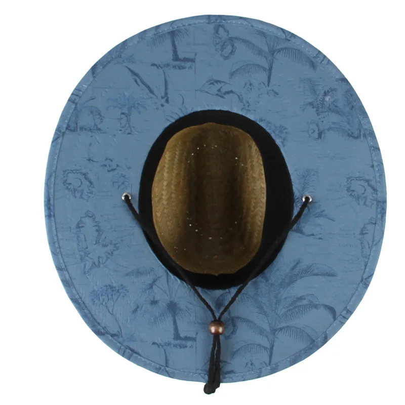 Fashion Lifeguard Hat Straw Weave Lady Summer Beach Sun Hat Outdoor Printing Wide Brim Panama Hat Size 57-60CM