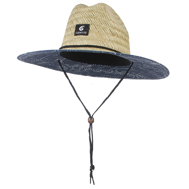 Fashion Lifeguard Hat Straw Weave Lady Summer Beach Sun Hat Outdoor Printing Wide Brim Panama Hat Size 57-60CM