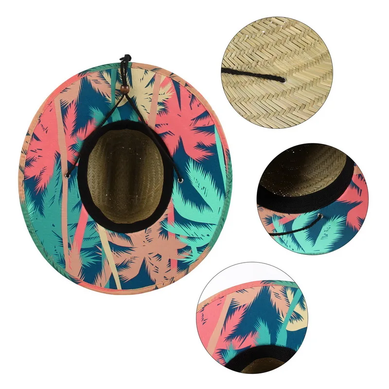 Fashion Lifeguard Hat Straw Weave Lady Summer Beach Sun Hat Outdoor Printing Wide Brim Panama Hat Size 57-60CM