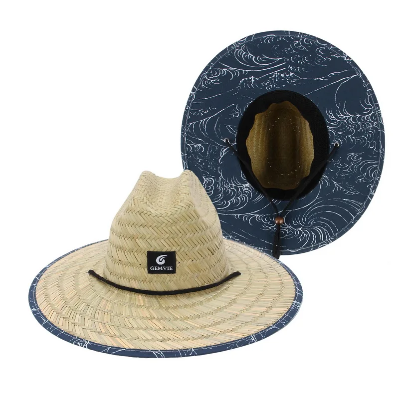 Fashion Lifeguard Hat Straw Weave Lady Summer Beach Sun Hat Outdoor Printing Wide Brim Panama Hat Size 57-60CM