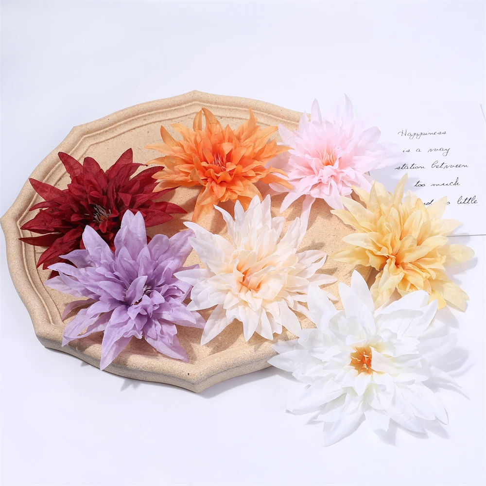5PCS Dahlia Artificial Silk Flower Heads Decorative Scrapbooking For Home Wedding Artificial Flowers Decoration Fake Flower Wall