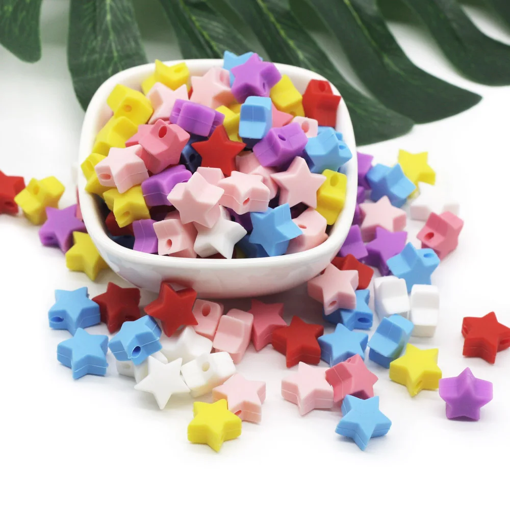 Cute-Idea 10PCs Star Silicone Beads Teether Pacifier Chain Chewable DIY Accessories Chain Teething Soft Baby Product Food Grade