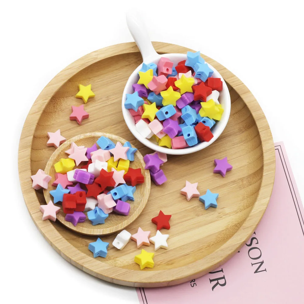 Cute-Idea 10PCs Star Silicone Beads Teether Pacifier Chain Chewable DIY Accessories Chain Teething Soft Baby Product Food Grade