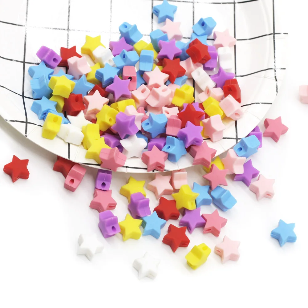 Cute-Idea 10PCs Star Silicone Beads Teether Pacifier Chain Chewable DIY Accessories Chain Teething Soft Baby Product Food Grade