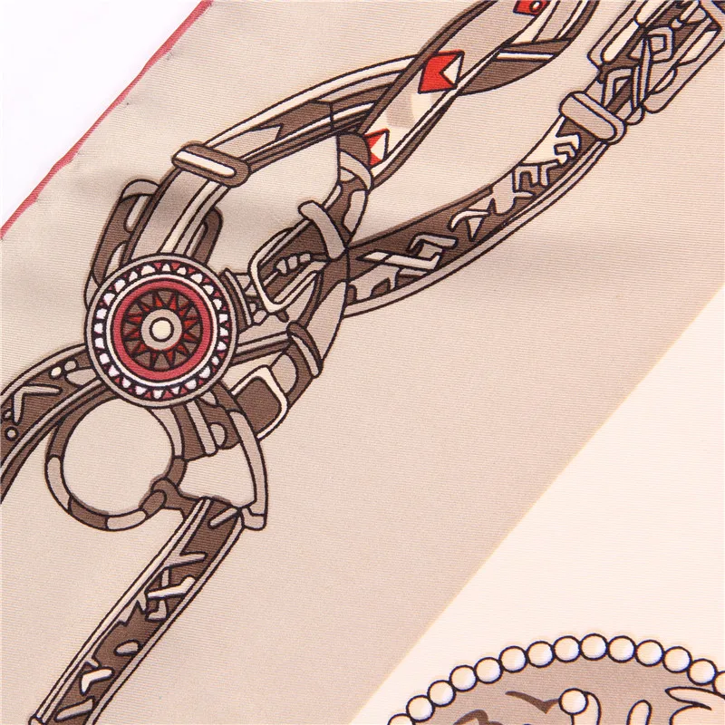 Manual Hand Rolled Twill Silk Scarf Women Tassel Chain Print Square Scarves Wraps Echarpe Curled Foulards Femme Bandana Hijabs