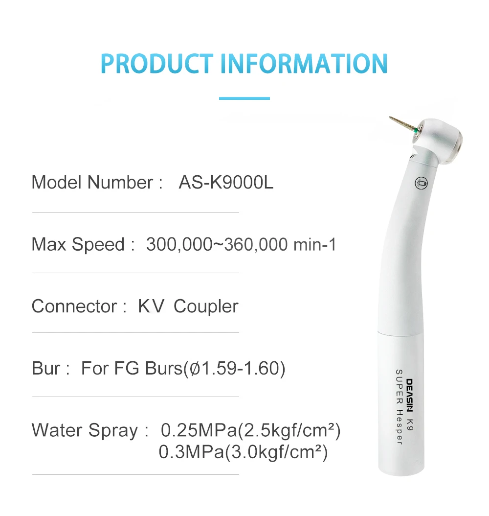 Dental 9000L Fiber Optic LED High Speed Handpiece Dental Air Turbine for Kavo Coupling with Fiber Optic Dental Material