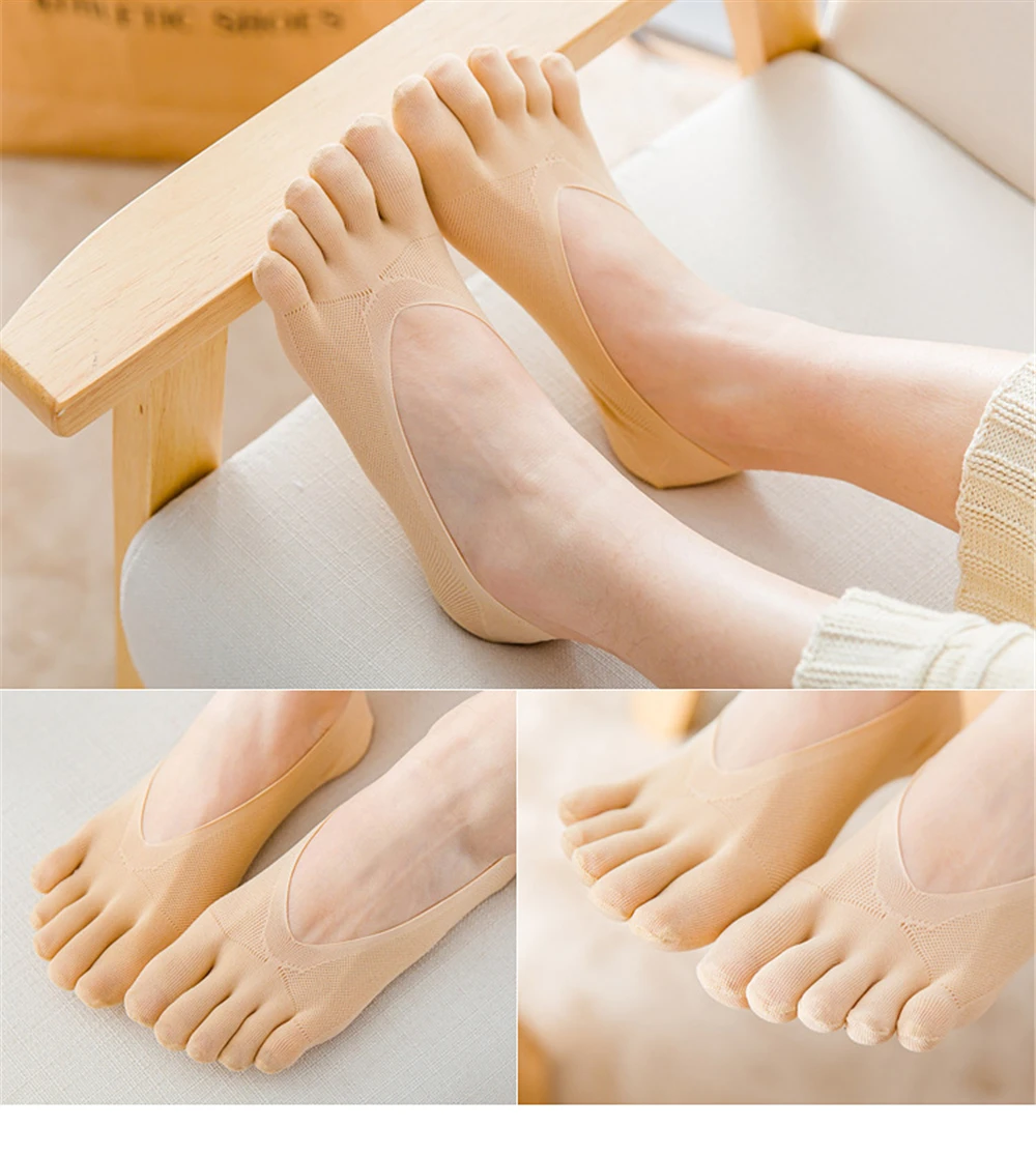 Women Summer Five-Fingers Sling Socks Ultrathin Funny Toe Invisible Sokken Silicone Non-Slip Anti-Friction Foot Protector