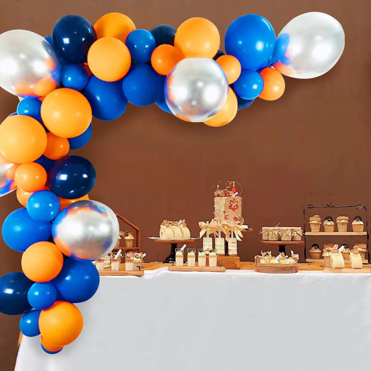 Outer Space Party Birthday Balloons Orange Navy Blue Chrome Silver Balloons Arch Garland for Birthday Party Decor Baby Shower