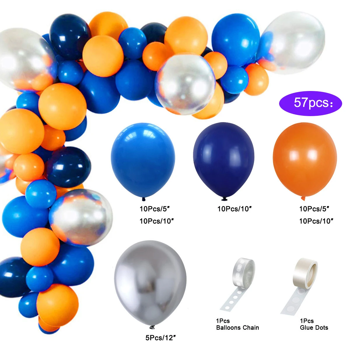 Outer Space Party Birthday Balloons Orange Navy Blue Chrome Silver Balloons Arch Garland for Birthday Party Decor Baby Shower