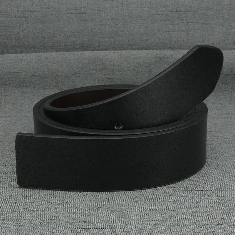 New High Quality No Buckle Belt Men Fashion 3.7cm Wide Cowskin Black Waist Straps Coffee Casual Genuine Leather Waistband
