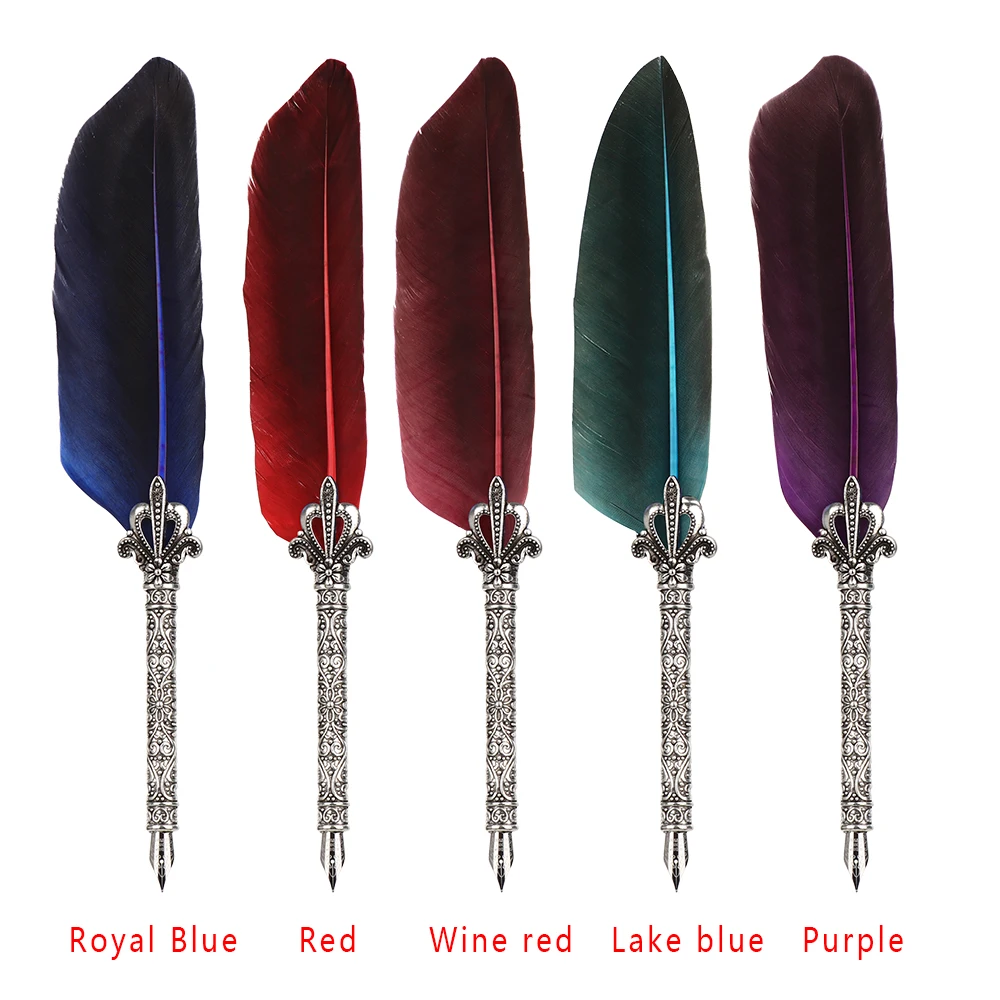Vintage Calligraphy Pen Feather Dip Fountain Pen Sets Ink Stationery Quill Creative Retro Writting Pen School Office Supplies