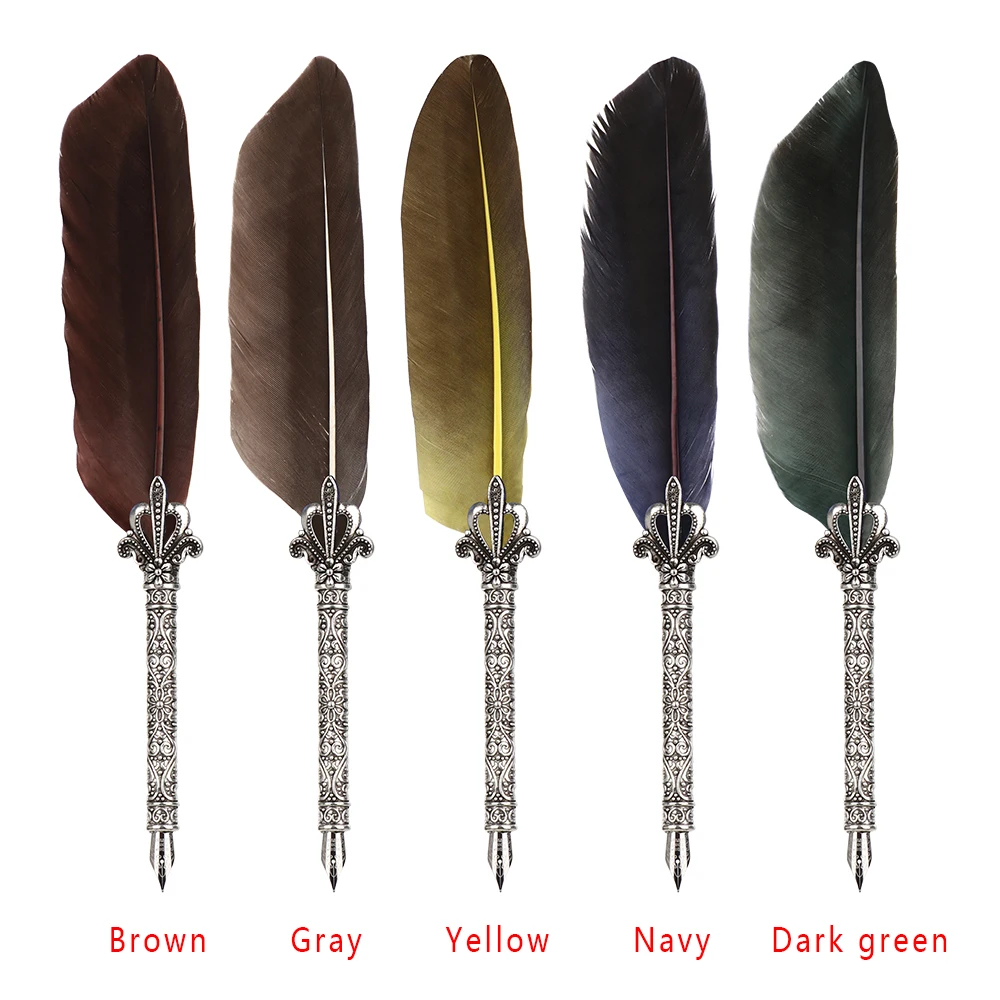 Vintage Calligraphy Pen Feather Dip Fountain Pen Sets Ink Stationery Quill Creative Retro Writting Pen School Office Supplies