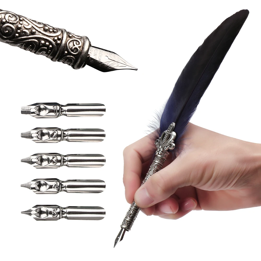 Vintage Calligraphy Pen Feather Dip Fountain Pen Sets Ink Stationery Quill Creative Retro Writting Pen School Office Supplies