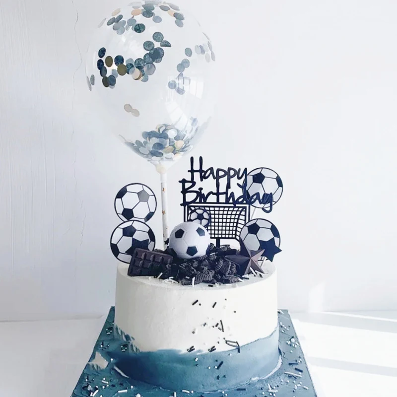 INS Football Happy Birthday Cake Topper Theme Basketball Acrylic Cake Topper for Kids Birthday Party Cake Decoration Baby Shower