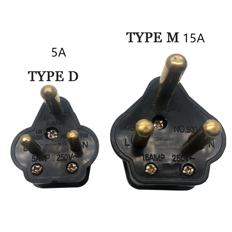 1PCS 5A 15A India South Africa Wiring Power Cord Plug BS546 Removable Cable Connector Detachable Power Plug Type M/D White Black