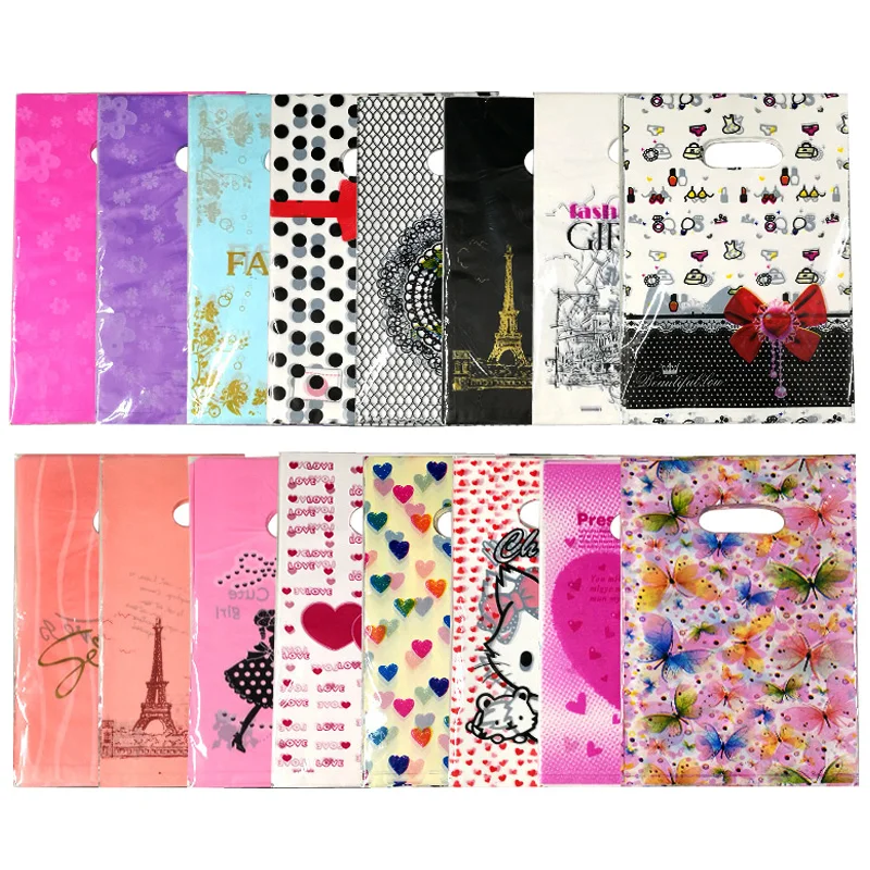 Multi Style Plastic Handle Bag 50pcs 15*20cm Small Jewelry Packing Party Favor Bags For Candy Cookie Gift box Packaging Pouches