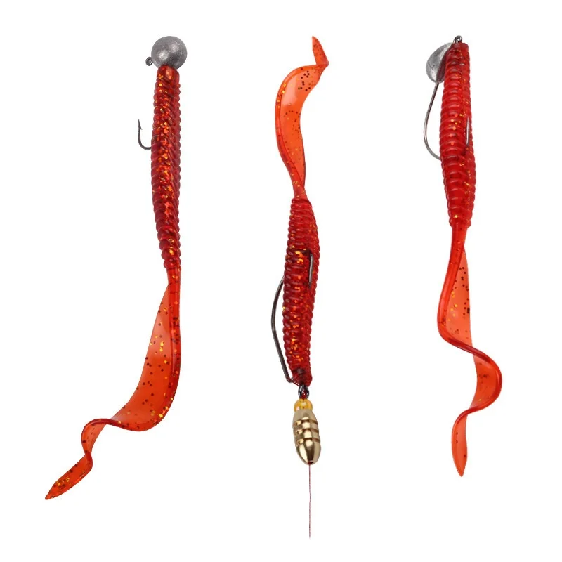 Long Tail Fishing Lure Soft Bait 13cm 6g Screw Thread Single Sickle Tails Worm Grub Artificial Lures Lot 5 Pieces Sale