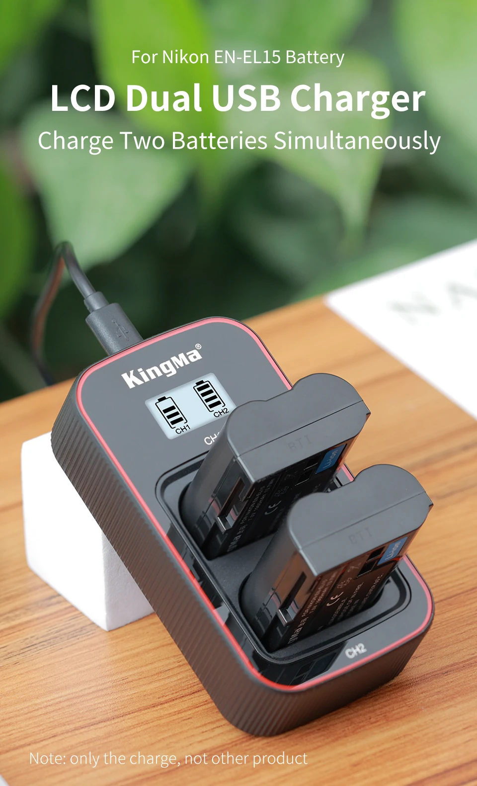 KingMa EN-EL15 ENEL15 Battery LCD Dual Charger For Nikon Z5 Z6 Z6II Z7 Z7II D500 D600 D610 D750 D780 D800 D800E D810 D810A D850
