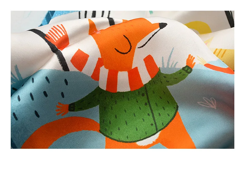 Blue lovely fox natural silk scarf women 100% real silk scarves children 50cm small square headband wrap gift for lady and baby