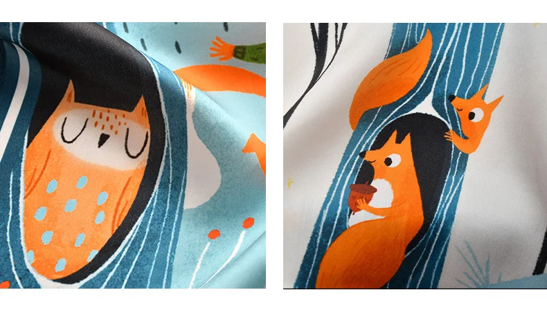 Blue lovely fox natural silk scarf women 100% real silk scarves children 50cm small square headband wrap gift for lady and baby
