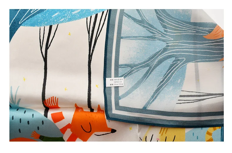 Blue lovely fox natural silk scarf women 100% real silk scarves children 50cm small square headband wrap gift for lady and baby