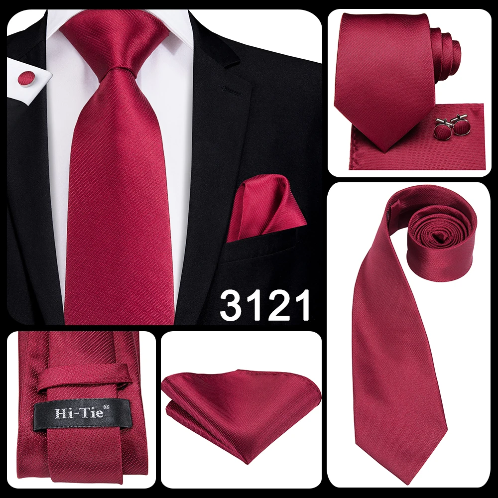 Mens Gift Tie Set Red Wine Burgundy Paisley Wedding Floral Maroon NeckTie For Men Fashion Design Hanky Cufflinks silk Business