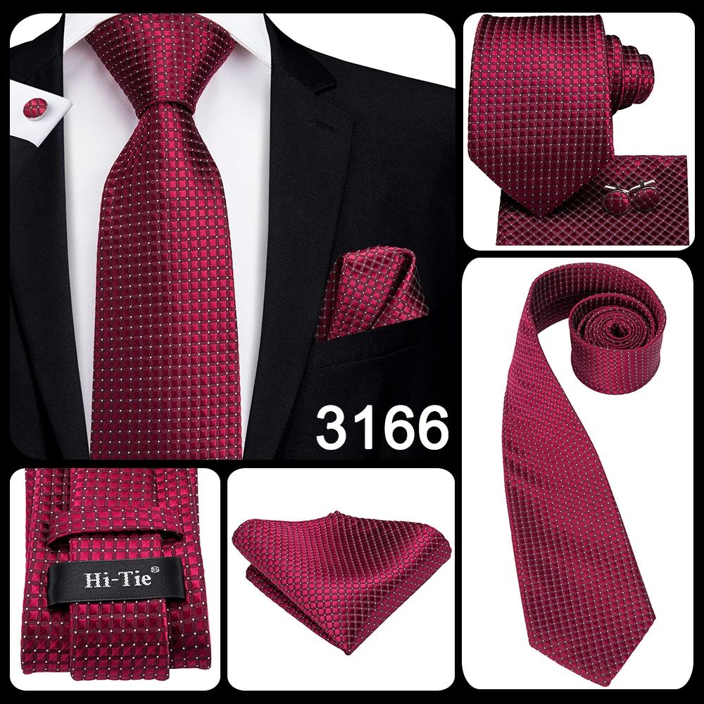 Mens Gift Tie Set Red Wine Burgundy Paisley Wedding Floral Maroon NeckTie For Men Fashion Design Hanky Cufflinks silk Business