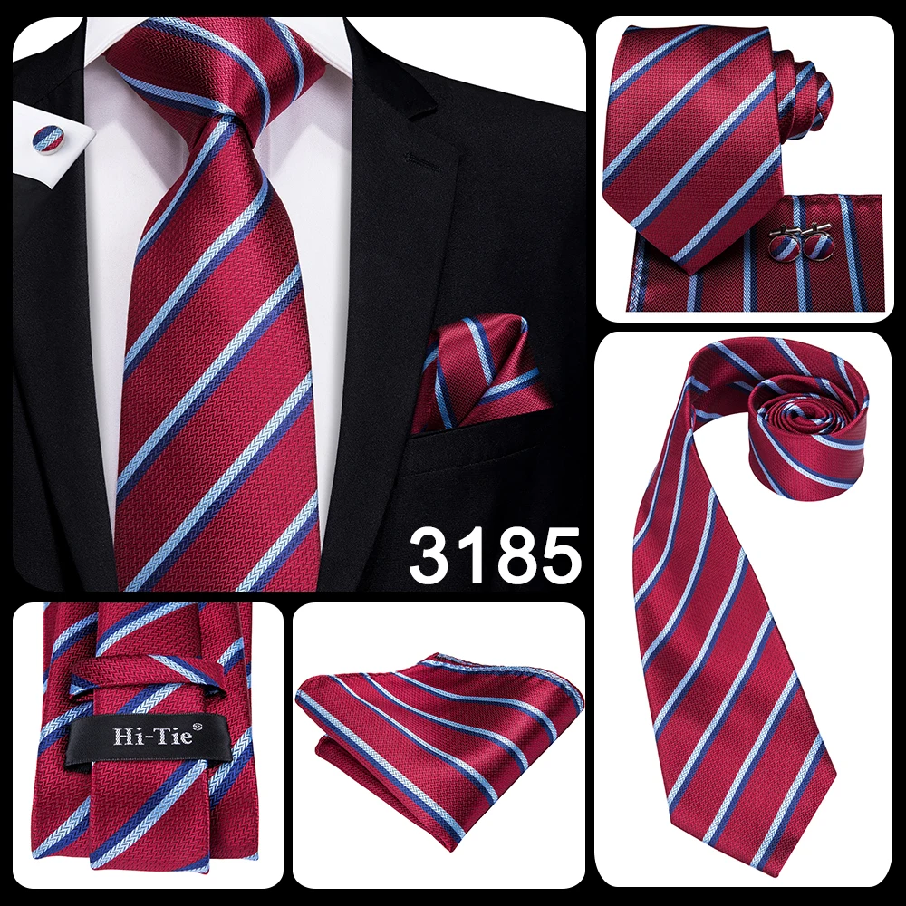 Mens Gift Tie Set Red Wine Burgundy Paisley Wedding Floral Maroon NeckTie For Men Fashion Design Hanky Cufflinks silk Business