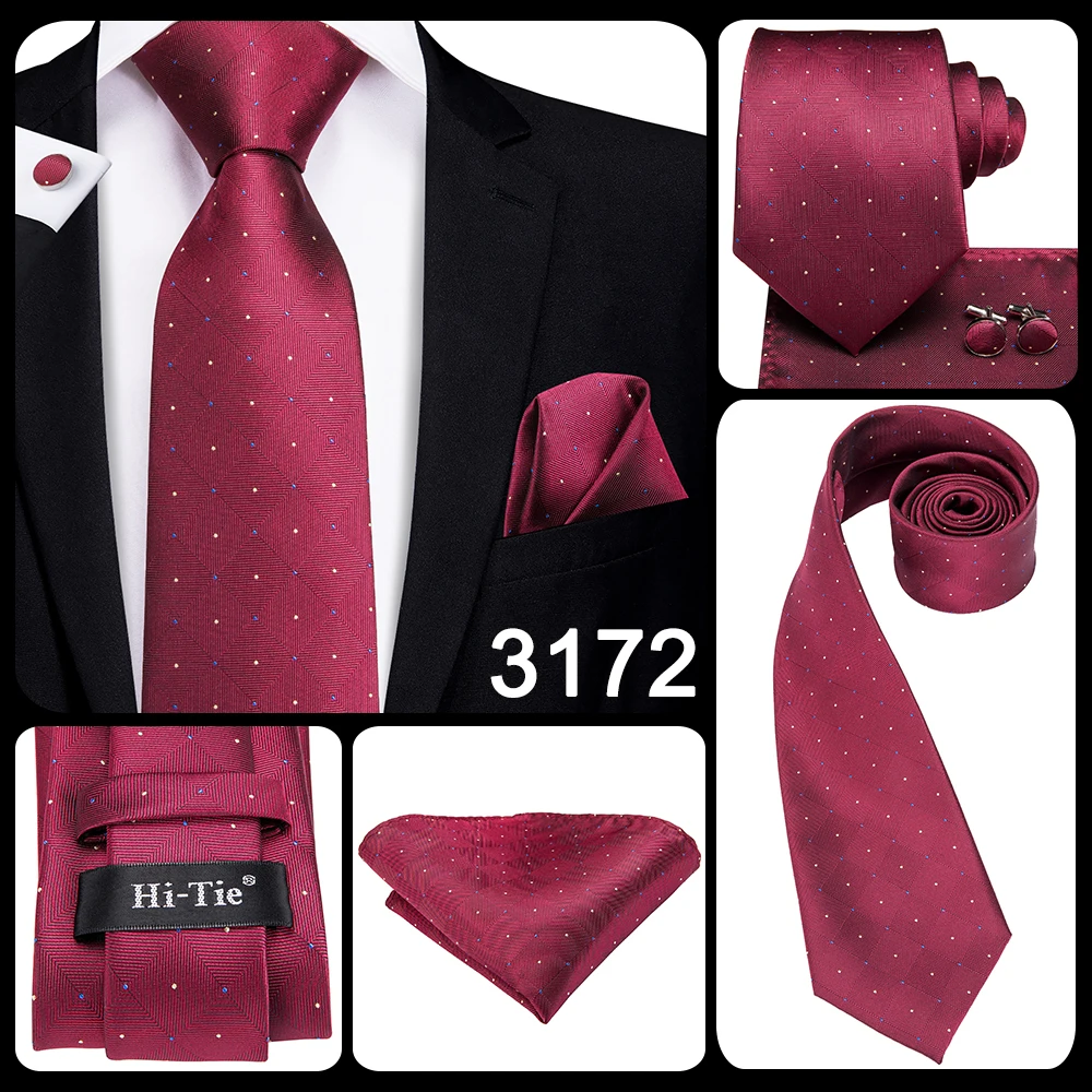 Mens Gift Tie Set Red Wine Burgundy Paisley Wedding Floral Maroon NeckTie For Men Fashion Design Hanky Cufflinks silk Business